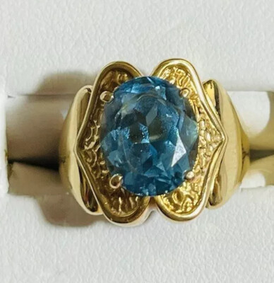 K18 Japan Fine Real Gold Blue Topaz Gold Ring Women 