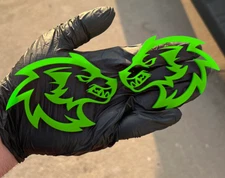 Wolf Badges Green Emblem Fender Badge Car or Truck, (2) BADGES, Angry Aggressive