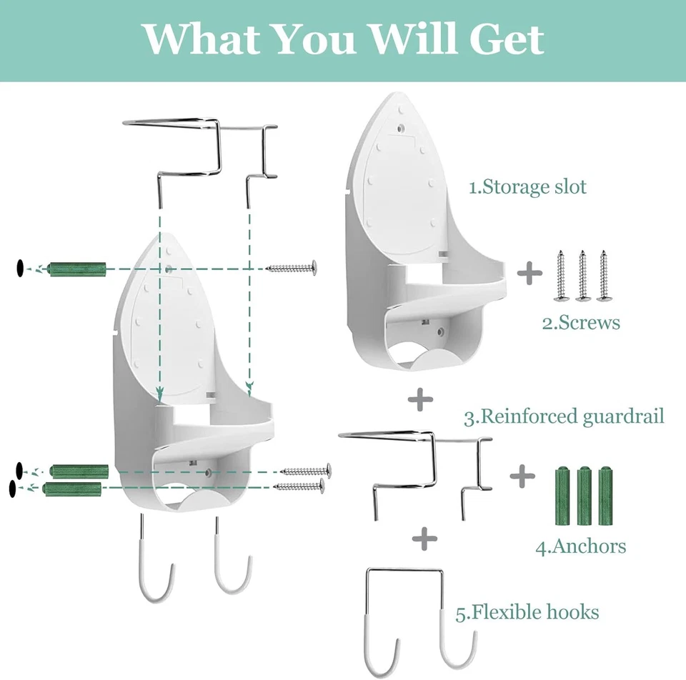 Ironing Board Storage Rack with Movable Hook for Laundry Room - Image 4 of 4
