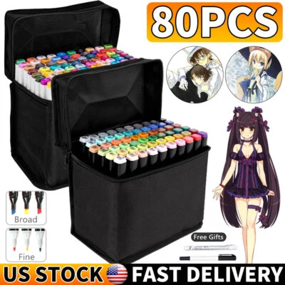 80Pcs Dual Tip Twin Marker Pens Set Artist Sketch For COPIC Markers Drawing Gift