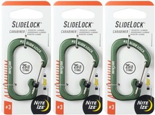 Nite Ize SlideLock Aluminum Carabiner 3 - Olive 3-Pack 