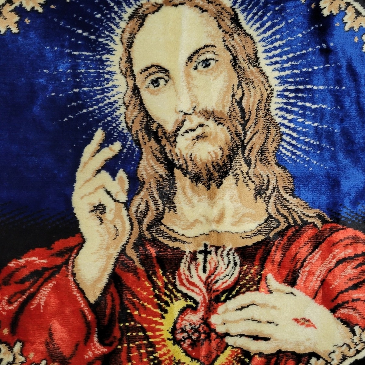 Vintage Jesus Sacred Heart Carpet Tapestry Wall Hanging