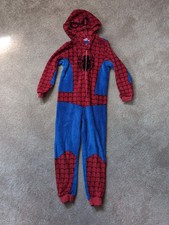 Marvel Spider-Man One Piece Pajamas Costume Hooded Size 9 10 Long Sleeve Zip Up
