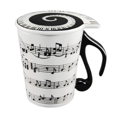 HLJgift Creative Ceramic Musician Coffee Mug Tea Cup with Lid Staves Music Notes