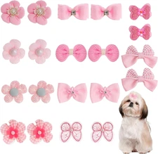 20Pcs Light Pink Small Dog Hair Bows with Rubber Bands and Rhinestones