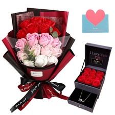 Roses Bouquet Artificial Flower - Preserved Red Rose Flowers with Love Neckla...