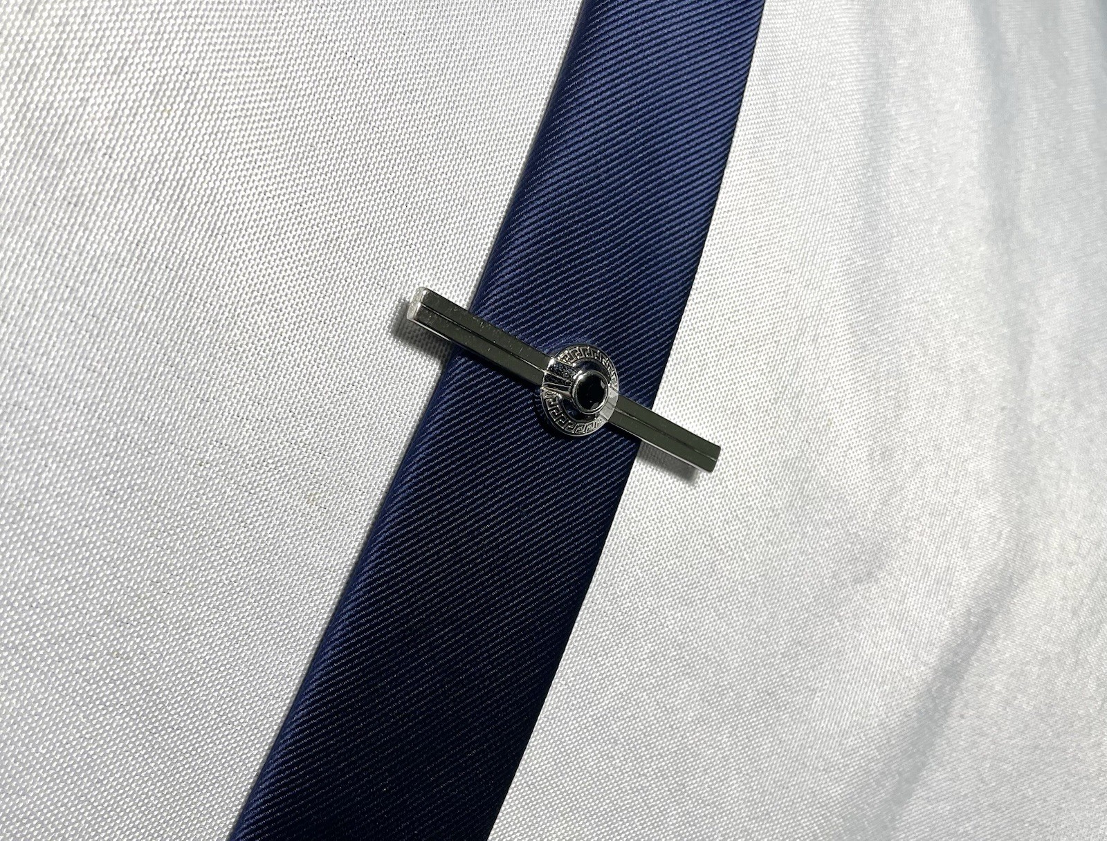 Auth Gianni Versace Greca Design & Black Stone Decor tie clip bar chrome silver thumbnail 17