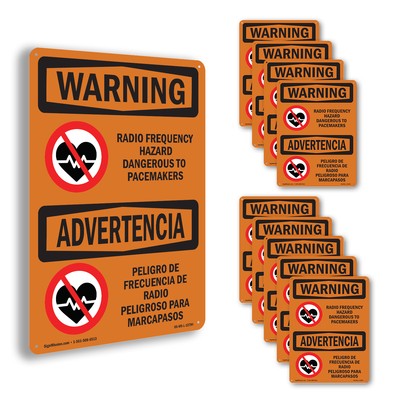Radio Frequency Hazard Dangerous Pacemaker OSHA WARNING Sign, Decal 5 or 10 Pack