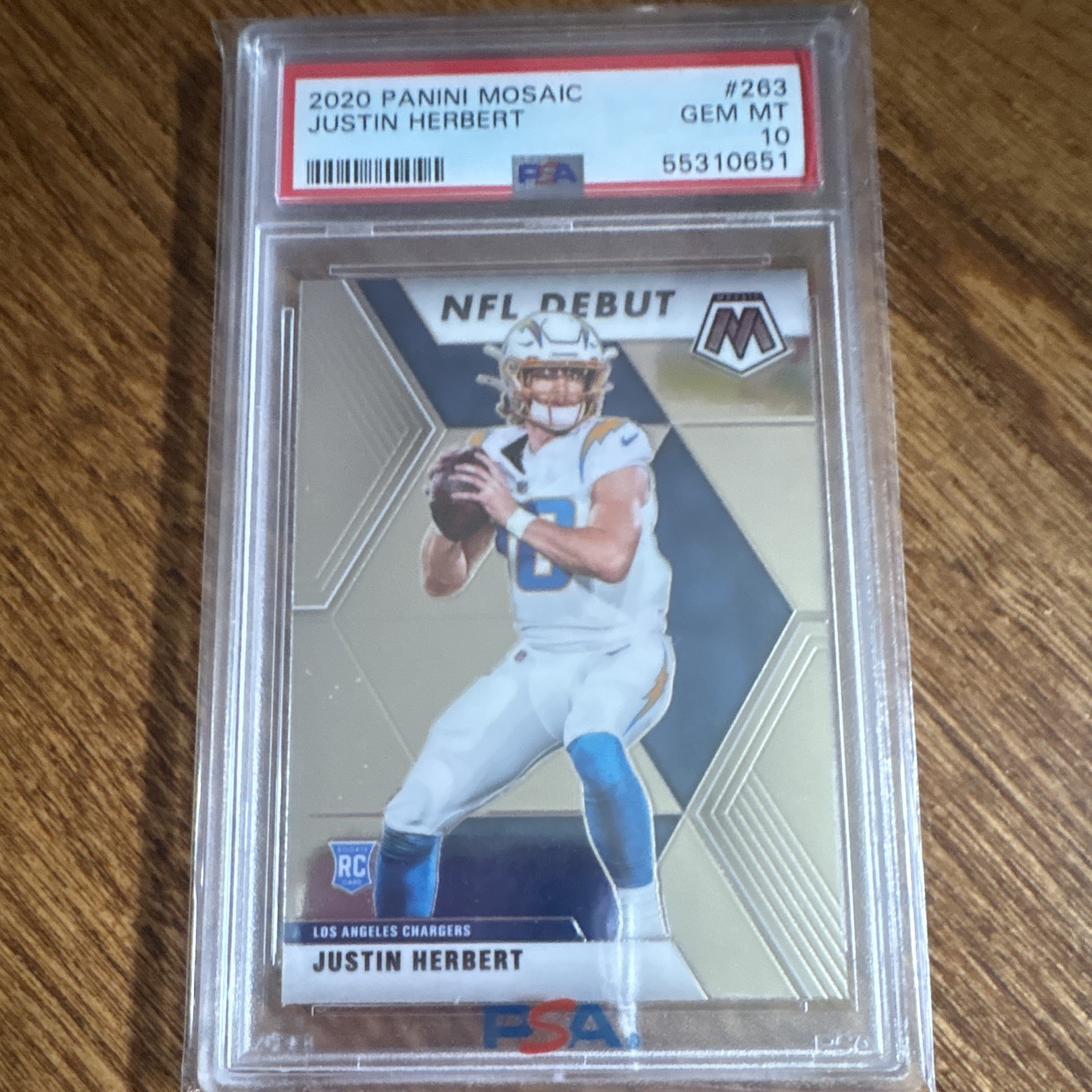 2020 Panini Mosaic Justin Herbert NFL Debut Rookie #263 PSA 10 Chargers