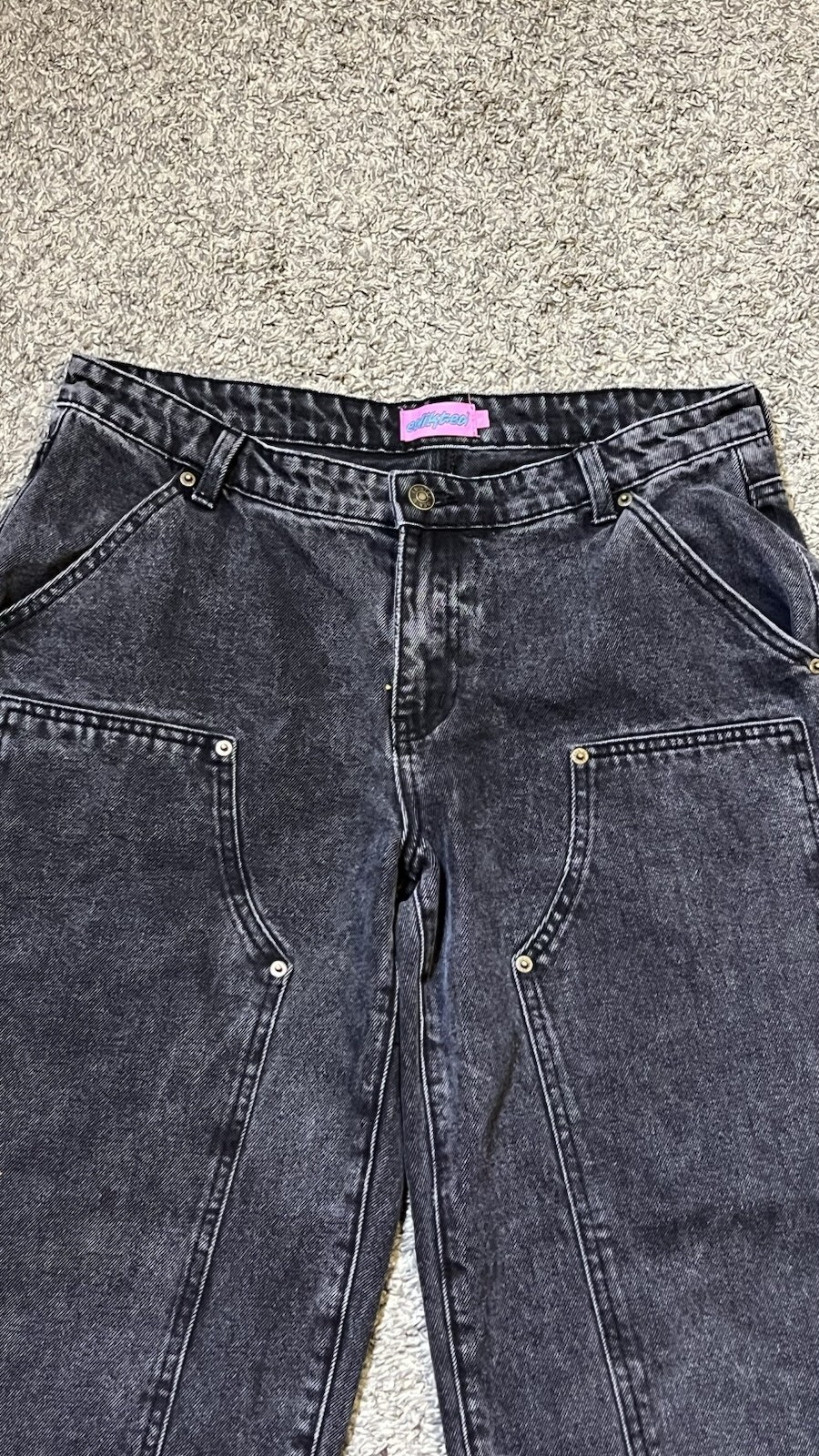Edikted Ayla Low Rise Wide Leg Carpenter Jeans Woman’s Size L Black Washed image 7