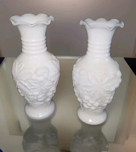 Vintage Imperial Milk Glass 6 Inch Vases Set Of 2