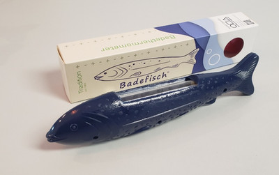 DUNKELBLAU ORIGINAL DDR BADEFISCH, Bade-Thermometer, REPLIK  DDR Bade Fisch