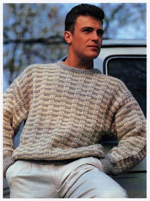 ~ Pingouin Strickmuster für Herren zweifarbiger Slip Stitch Pullover ~ 36'' ~ 42'' ~