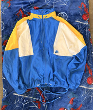 Nike Men's M Colorblock Windbreaker Jacket Blue Yellow White Full Zip Hooded