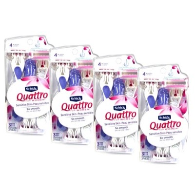 (4 pack) Schick Quattro For Women Disposable Razors, Sensitive Skin 3 ea