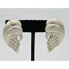 Vintage Chunky Clip On Earrings Brushed Silver Dangle Matte Heavy NOS 1980s W2