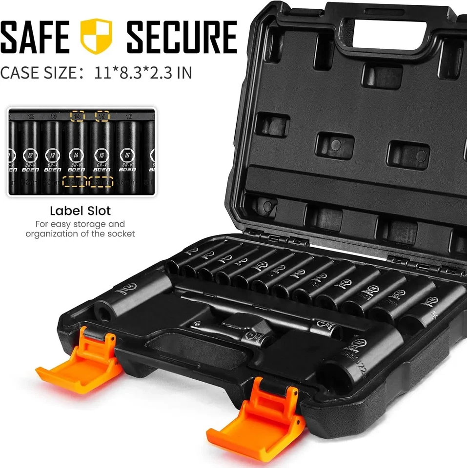 16 Piece Metric Socket Set 7 to 22mm,6 Point Design, Cr-V Steel, Storage Case - Image 4 of 4