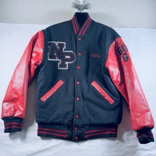 Ripon Jackets Varsity Jacket Men Medium Black Red Wool Leather NP Patch Bobby