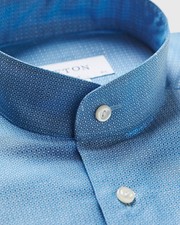 Eton Shirt Signature Twill Slim Fit Band Collar Blue Single Cuff 40 15 3/4