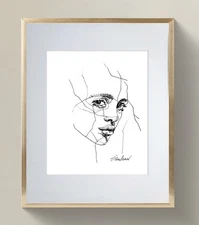 Original Ink Line Drawing on Watercolor Paper_ Minimalist Art Signed by Artist