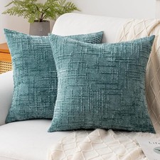 Decorative Throw Pillow Covers 18x18 Inch Set of 2, Soft Solid Farmhouse Chenill