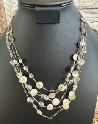 Chico s Multi-Strand Silver Disc & Bead  Necklace 5 Strand 20 