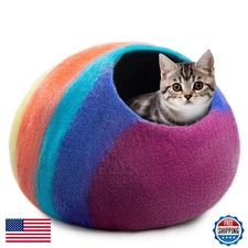 Woolygon Premium Felt Cat Cave Bed   Wool Kitty Beds Handcrafted Kitten Caves Be