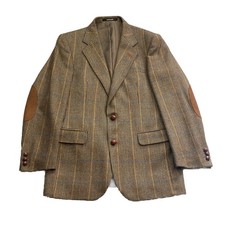 Daks Mens Tweed Blazer Jacket 38R Golden Brown Check Pure Wool Classic Style