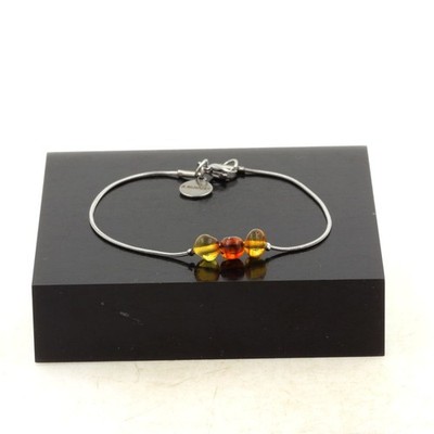 Edelstahl Armband 3 Perlen Echter Meeresbernstein Made in Fra