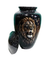 Metal Urn King Lion Adult Cremation Urns For Human Ashes in Velvet Bag 10"