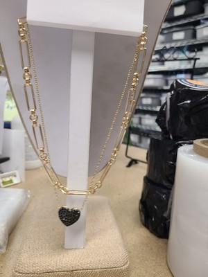 Loft Gold Tone Necklace With Black Pave Heart
