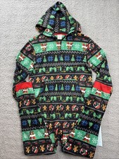 Cat  Jack One Piece Pajamas Boys Large 10/12 Christmas Gamer Fleece Hooded