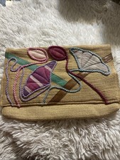 Vintage Embroidered Woven Straw Clutch   Made in the Philippines