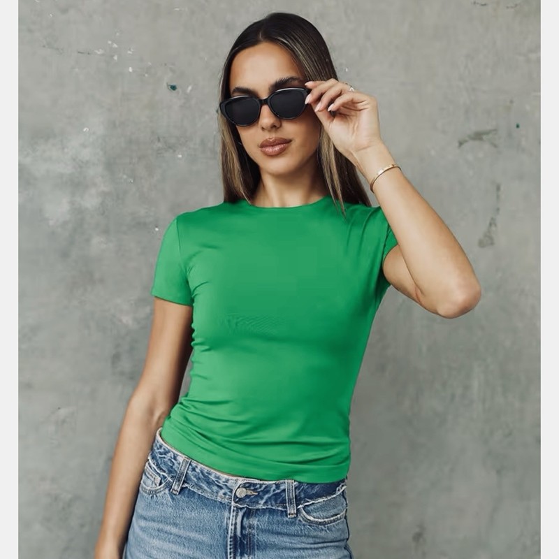 Abardision Women’s Small Fitted Stretch Crew Neck Soft T Shirt Green Tee