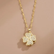 Womens Necklace Leaf Clover Cubic Zircon Pendant 18k Silver & Gold Plated  Jewel