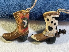 Christmas ornaments set of 2 cowboy boots one with spur PO5668