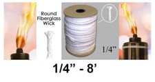 1/4” Round Fiberglass Wick 8 Feet Kerosene Lamp Tiki Torch Bottle Oil Candle USA