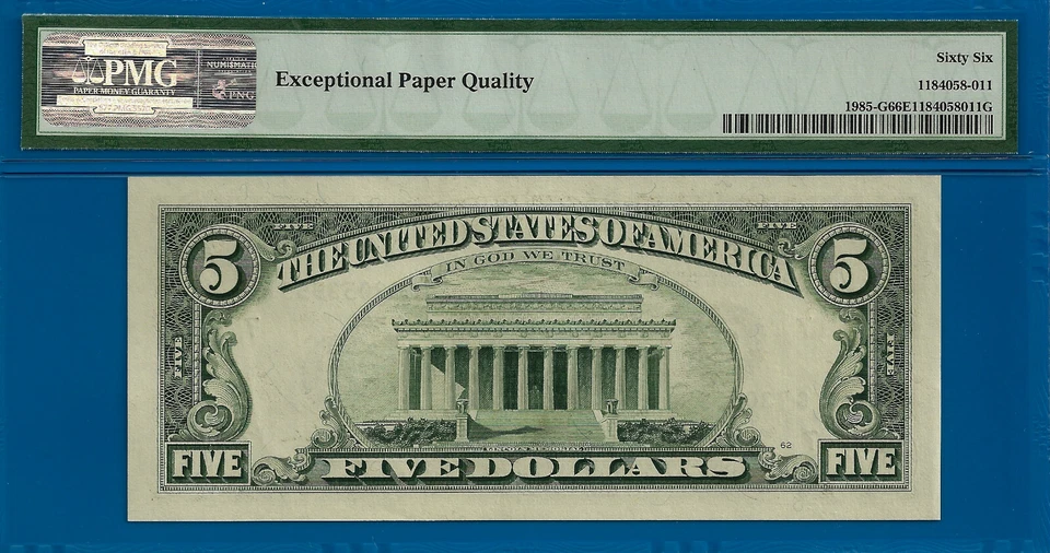 1995 $5 FRNote PMG 66EPQ - Top Pop Highest Graded GB Block Fr 1985-G - Image 4 of 4
