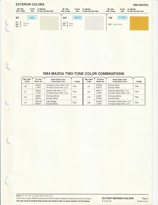 1984 AND 1985 MAZDA COLOR SAMPLES DUPONT | eBay