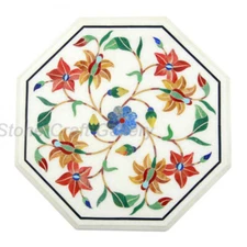 15" Marble Side Table Top Semi Precious Stones Handicraft Inlay Art Work