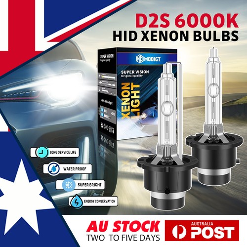 Pair D2S 6000K HID Xenon Bulbs - Cool White, 35W, 12V, OEM Replacement For Audi Mercedes VW Saab