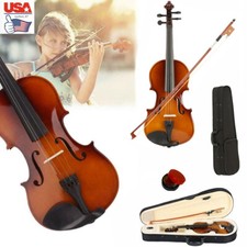 US 1/8 1/4 1/2 3/4 4/4 Full Size Acoustic Violin Basswood Fiddle Case Bow Rosin