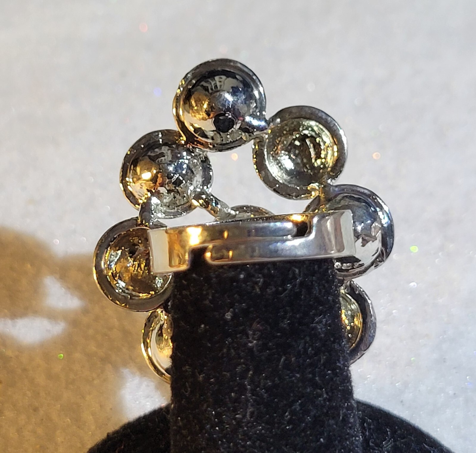 Huge Silver Plated Rhombus Diamante Crystal Cocktail Ring adjustable size