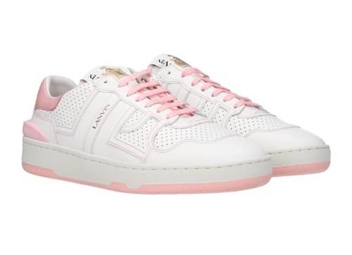 Lanvin Clay Low Top Sneakers, White/ Light Pink, Womens US 9