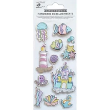 Stickers 3D Little Birdie By the Sea Glitter Lighthouse Cottage Fish Anchor Star