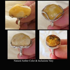 BALTIC BUTTERSCOTCH or MULTICOLOR AMBER STERLING SILVER MODERN HANDMADE RING
