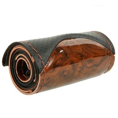 DIY Leather Wood Car Steering Wheel Cover Accessory 38cm Anti-slip Protection