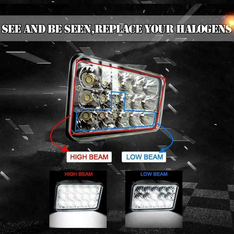 Faros LED 4x6" pulgadas 15 HID Reemplazar H4656/4651 haz alto/bajo 90W- Par Foto 4 de 4