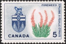 1966 CANADA YUKON TERRITORY COATS OF ARMS & FIREWEED 5¢ STAMP, MNH, Scott #428