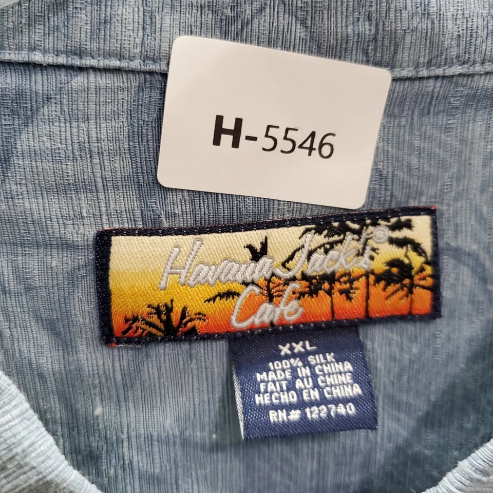 Havana Jack's Cafe Men Button Up Shirt 2XL Blue Floral 100% Silk Pocket Collar - Image 2 of 4